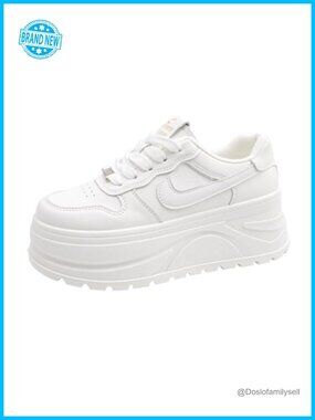 Womens Faux Leather Platform Sneakers Lace-Up Chunky Casual Walking Shoes